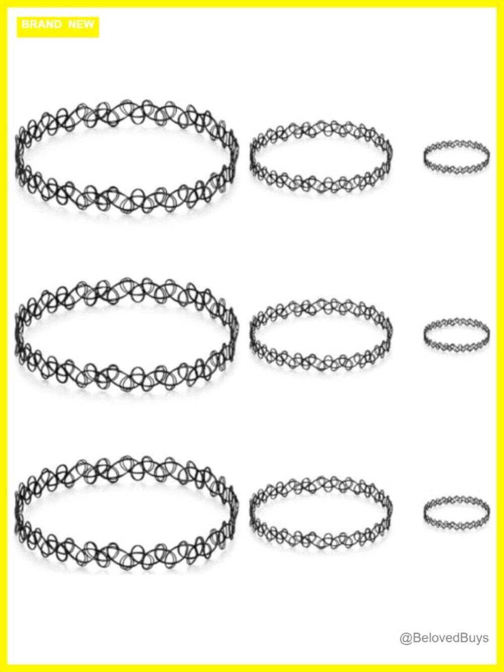 9 PC Elastic Tattoo Choker Necklace Bracelet Ring Set Goth Y2K Grunge